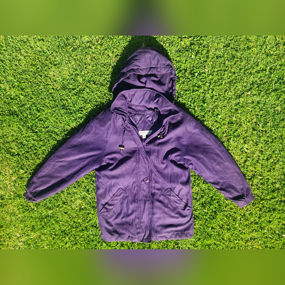 Women’s London Fog Purple Zipper Button Winter Jacket Hoodie Size Small Petite